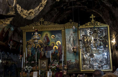 Jerusalem, Israel, January 30, 2020: Interior fragment of the Church of the Sepulcher of Saint Mary...