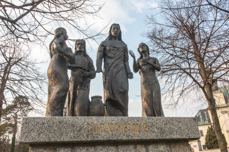 Lesniow, Zarki, Poland, 31 March 2019: Rosary Mysteries Surrounded by the Sanctuary Mother of God in Lesniow, Poland, Silesia - A miracle at a wedding in Cana, mysteries of lightのeditorial素材
