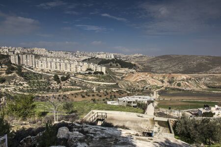 Panorama from Shepherd's field, Beit Sahour, east of Bethlehem, Palestinian territoriesの写真素材