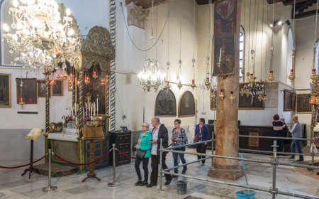 Bethlehem, Palestine - January 28, 2020: Fragment of the renovated interior of the Basilica of the...