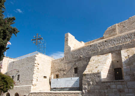 Square in front of the Basilica of the Nativity of Jesus Christ in Bethlehem, Palestine. Visible...