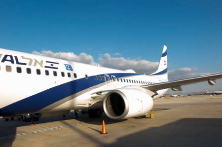 Tel Aviv, Israel, June 25, 2020: View of the air inlet to the aircraft engineのeditorial素材