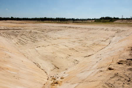 partial afforestation of the former sand mine, planted with pine seedlings, in the background a zinc...
