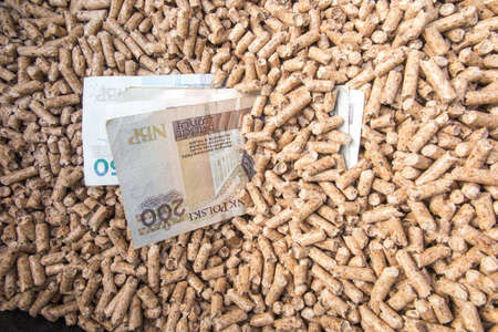 Wood pellets, as more and more expensive fuel for ecological heating boilers, consumes more and more moneyの写真素材