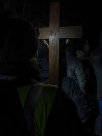 Night way of the cross. Extreme Way of the Cross (EDK). One of the more and more popular penitential services among Catholics in Poland during Lent.の写真素材