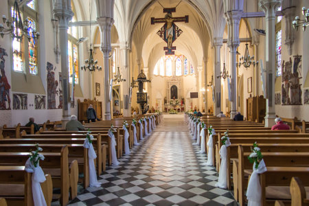 Ciechocinek, Poland, May 09, 2022: Interior of the church, collegiate church of St. Peter and Paul...