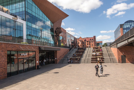 Gdansk, Poland, May 15, 2022: External stairs in the FORUM shopping center area in Gdansk, Poland