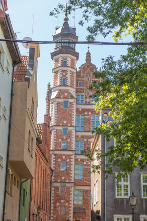 Gdansk, Poland, May 15, 2022: Old Town in Gdansk with historic tenement houses and narrow streets. Poland.の写真素材