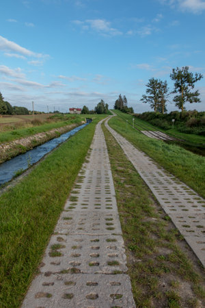 The historic canal of Elblag. The ramp Jelonki in the duct for transporting boats by land between one degree (level) of the nextの写真素材