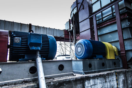 large electric motors used to drive the fan exhaustの写真素材
