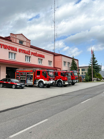 Chelm, Poland, July 21, 2023: Fire Brigade cars in CheÅ‚m standing in front of the fire station...