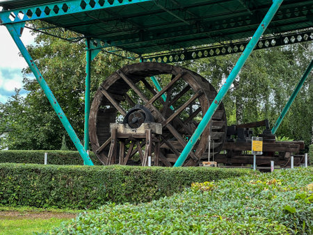 Tarnowskie Gory, Poland, August 7, 2023: An exhibition of old steam engines on the square next to...