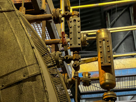 Valves and other safety equipment on an old steam boiler. Extensive wear, corrosion and...