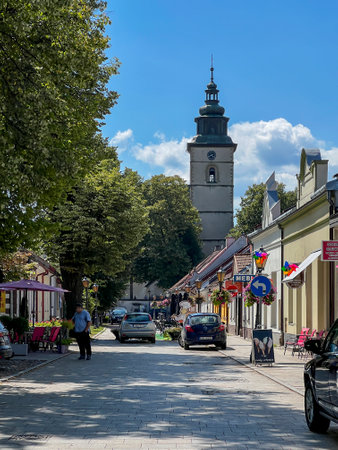 Stary Sacz, Poland - August 4, 2024: Catholic Church of 13th Century. Parish Church of St. Elizabeth in the Stary Sacz. Poland.の写真素材