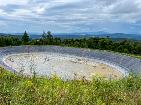 A tank prepared to hold water used later, among other things, to produce artificial snow and to...