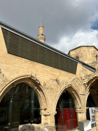 Nicosia, Northern Cyprus, October 15, 2024: Fragments of historic buildings in the vicinity of Selim Mosque in Nicosia in northern Cyprus, with walls showing visible damage.の写真素材
