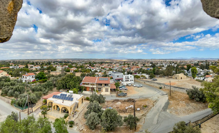 A view of the area from the terrace that forms the roof of the medieval castle Kolossi in Cyprus near Limassol.の写真素材