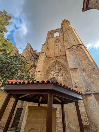 Lala Mustafa Pasha Mosque in Famagusta, Cyprus. Originally built as the Gothic Cathedral of St. Nicholas, the place of coronation of the kings of Cyprus from 1298 to 1372.の写真素材