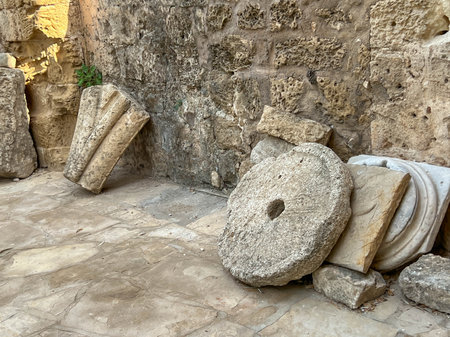 Fragments of ancient buildings located near the former St. Nichola Cathedral in Famagusta, Northern...