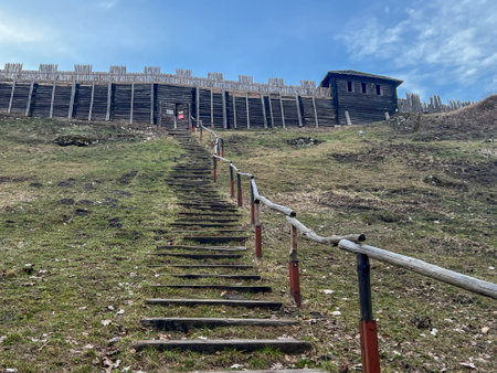 Old buildings of the reconstructed Grod Birow in the Krakow-Czestochowa Upland near Ogrodzieniec in...