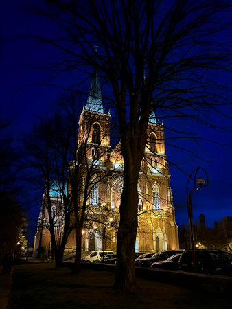 Archcathedral Basilica of the Holy Family in Czestochowa â a neo-Gothic, three-nave Roman Catholic church located in Czestochowa at Krakowska Street.の写真素材
