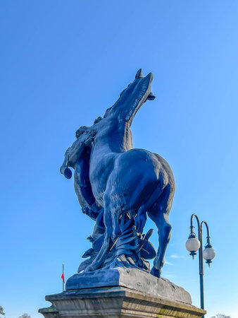 Small architectural elements in a park in Swierklaniec in Poland, the area of ââthe former Donnersmarck family estate. Sculptures by Emmanuel Fremiet.の写真素材