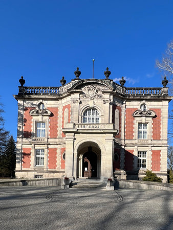 The Bachelor's Palace (also Bachelor's House), a historic palace in the Park in Åwierklaniec, Poland. The building was built in 1903â1906 in the French Neo-Baroque style on the Donnersmarck family's estate.の写真素材