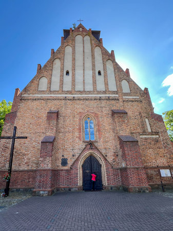 Historic, Gothic church of St. John the Baptist in Miedzyrzecz - Roman Catholic parish church in Miedzyrzecz, Lubuskie Voivodeship in Poland.の写真素材