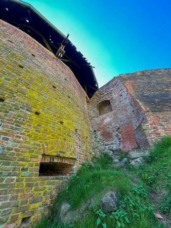 A fragment of the defensive walls around the old castle in the park in MiÄ™dzyrzecz in western...