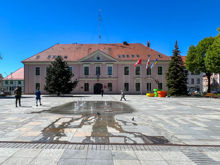 The Market Square and Town Hall in Mysliborz in the West Pomeranian Voivodeship in Poland.の写真素材