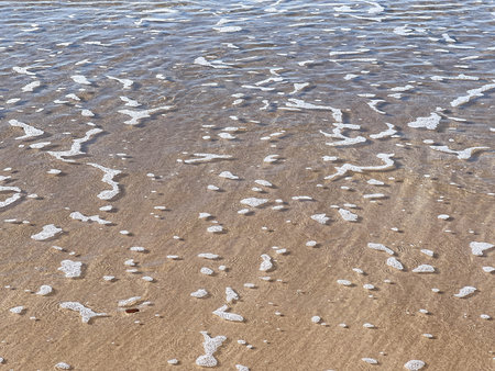 Foam on the shallow water of the Baltic Sea, Mrzezyno region, Poland, in calm weather as a background.の写真素材
