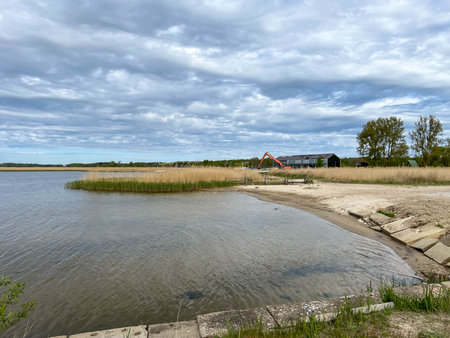 Lake Resko Przymorskie - a coastal lake of the Baltic Sea on the Trzebiatowskie Coast, located in the West Pomeranian Voivodeship, in the Trzebiatow commune in Poland.の写真素材