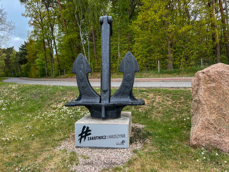 Mrzezyno, Poland, May 9, 2025: An anchor used to promote the town of Mrzezyno, on the Baltic Sea in...