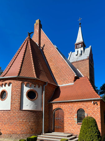 The Church of the Apostles Peter and Paul in Mrzezyno, on the Baltic Sea, Poland.の写真素材