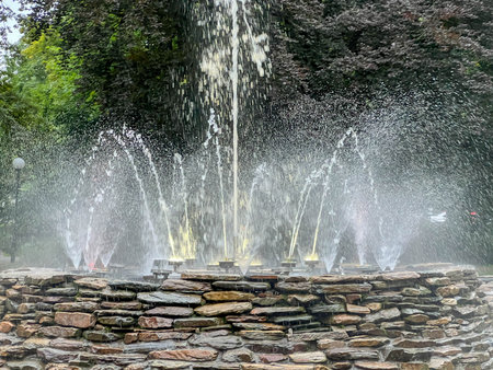 Fountain in the Spa Park in Duszniki Zdroj, Poland.の写真素材