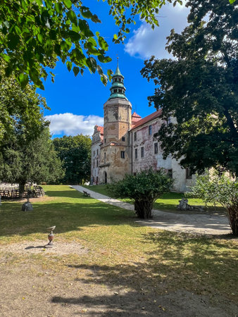 Niemodlin Castle, a historic, late Renaissance building with Baroque elements and Gothic relics; residence of the Dukes of Opole, Niemodlin, and Strzelce.の写真素材