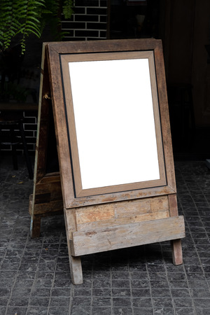 Blank Mockup Old Wooden Standing Sign Outside Shop Cafe Restaurantの写真素材