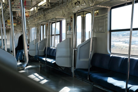 CHIBA, JAPAN - JANUARY 19 2019: Local Japanese Train  inside the train bogie and countryside view from windowのeditorial素材
