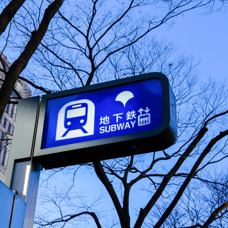 TOKYO, JAPAN - JANUARY 16 2019: Tokyo Subway, Toei Subway sign light box in Tokyo, Japan in Autumn.のeditorial素材
