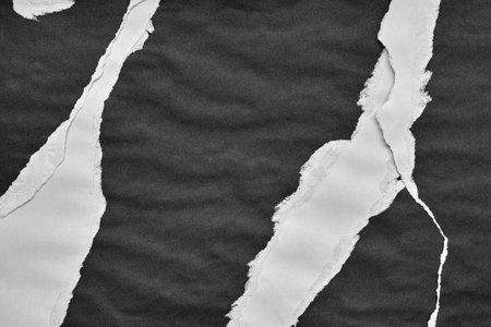 Black and White Torn Paper Collage Style, Ripped Paper Effect, Texture Abstract Background, Copy Space for Text.の写真素材