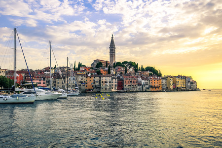 The old town of Rovinj at twilight, Croatiaのeditorial素材