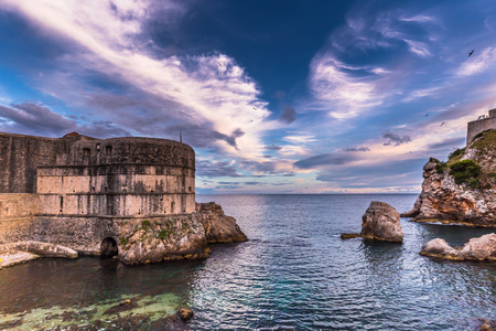 Sky over the fortress of Dubrovnik at sunset, Croatiaのeditorial素材