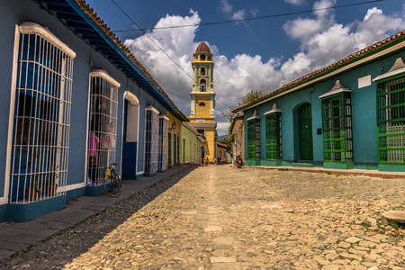 Cobblestone street in old town of Trinidad, Cubaのeditorial素材
