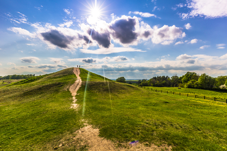 Rays of light in the graves of Vikings in Uppsala, Swedenの写真素材
