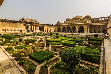 November 04, 2014: Gardens of the Amber Fort in Jaipur, India