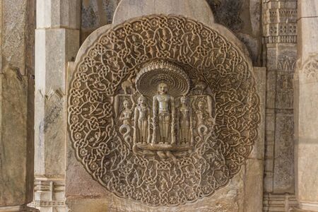 November 08, 2014: Detailed carvings of the walls inside the Jain temple of Ranakpur, Indiaのeditorial素材