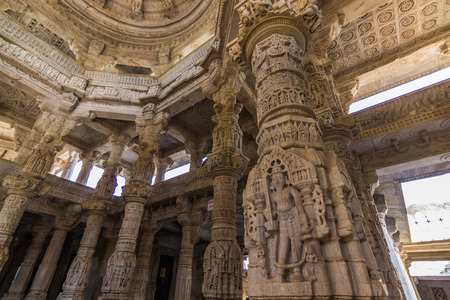 November 08, 2014: Detailed carvings of the walls inside the Jain temple of Ranakpur, Indiaのeditorial素材