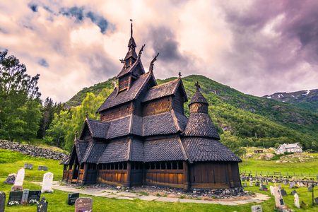 July 23, 2015: The stave church of Borgund in Laerdal, Norwayのeditorial素材