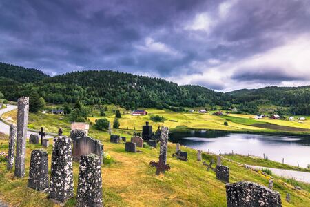 July 18, 2015: Graveyard of Eidsborg Stave Church, Norwayの写真素材