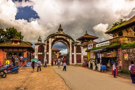 August 18, 2014 - Entrance to Bhaktapur, Nepalのeditorial素材